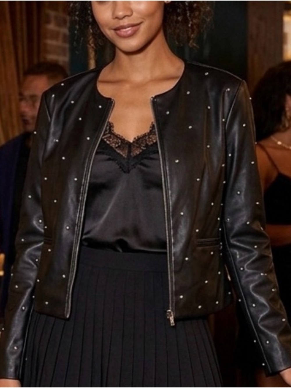 bagatelle Black Faux-Leather Bomber Jacket with silver Studs